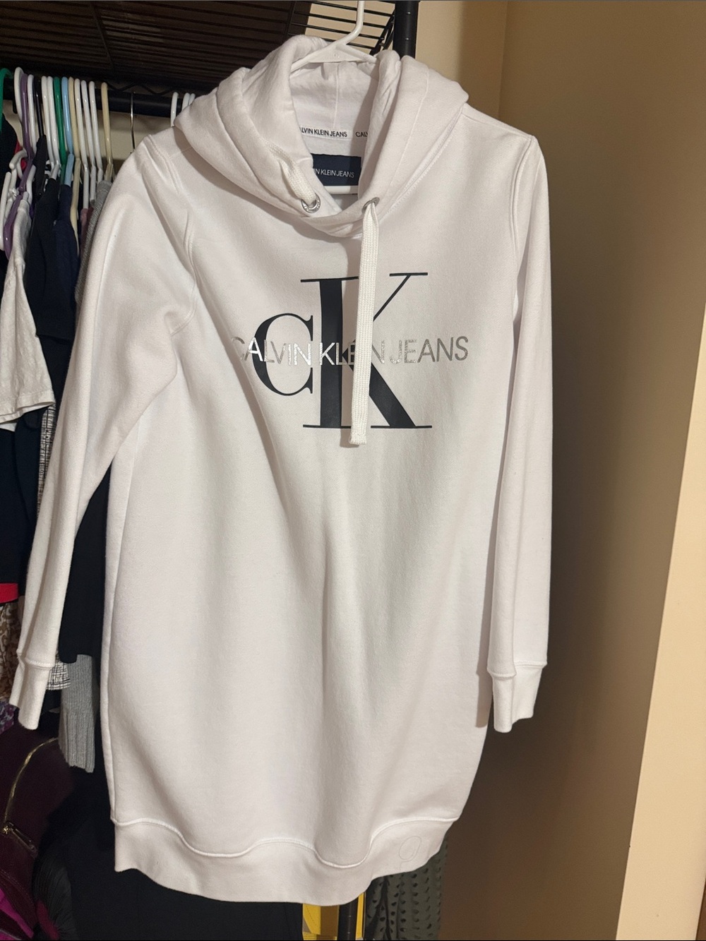 Calvin Klein Jeans White Logo Hoodie Tunic